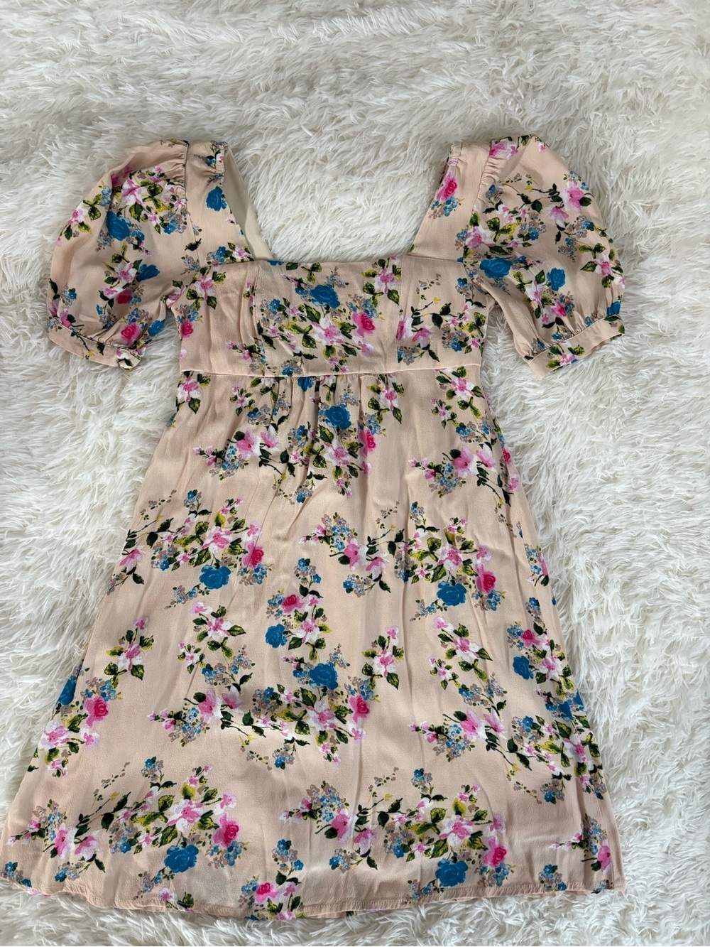 Floral Puff-Sleeve Midi Dress in Blush